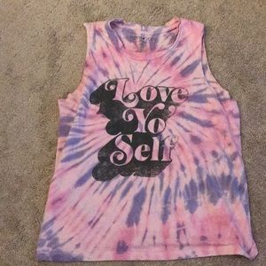 “love yo’ self” tie die tank top